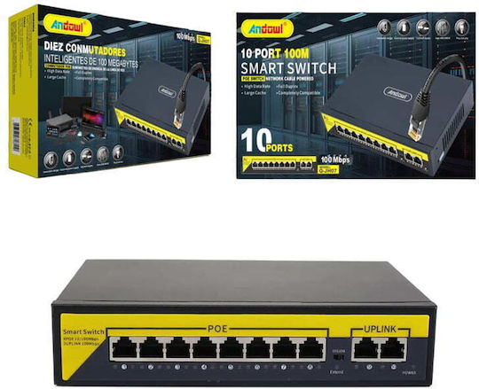 Andowl Q-jh07 PoE Network Switch 10 Ports 100m 100Mbps - 10 Port Smart Switch PoE Network Cable Powered
