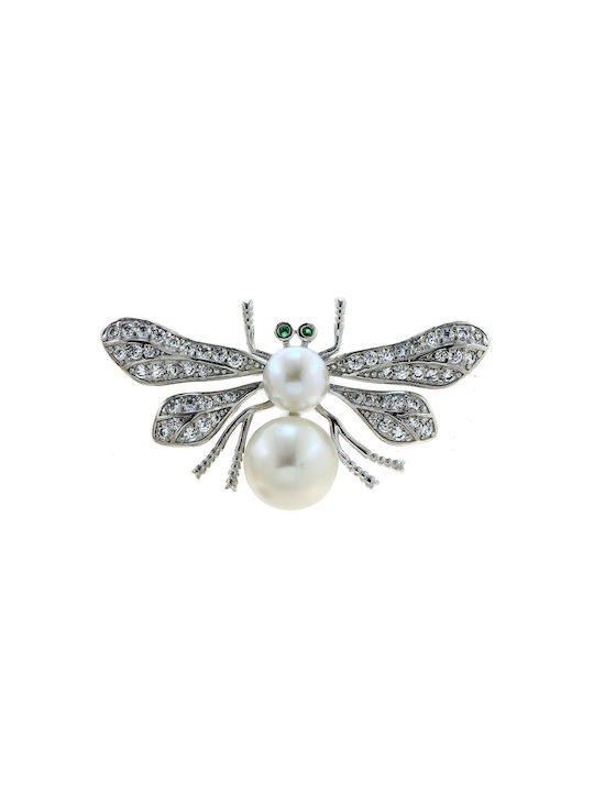 Bee Brooch with Pearls & Zircon Silver 925° (p-70621)