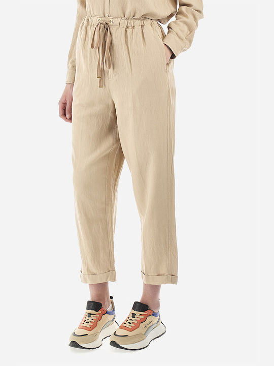 La Martina Women's Linen Trousers with Elastic Beige