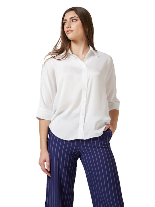 Enzzo Women's Satin Long Sleeve Shirt White
