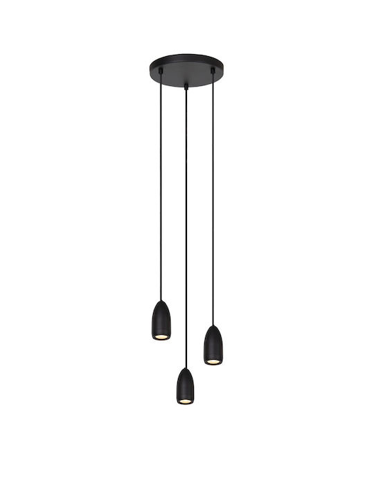 Lucide Lightning Pendant Light Three-Light for Socket GU10 Black