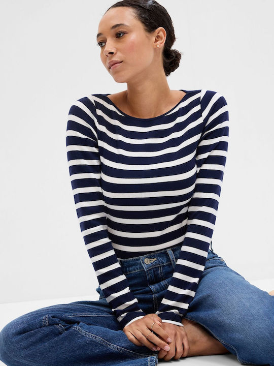 GAP Women's Blouse Cotton Long Sleeve Striped Blue