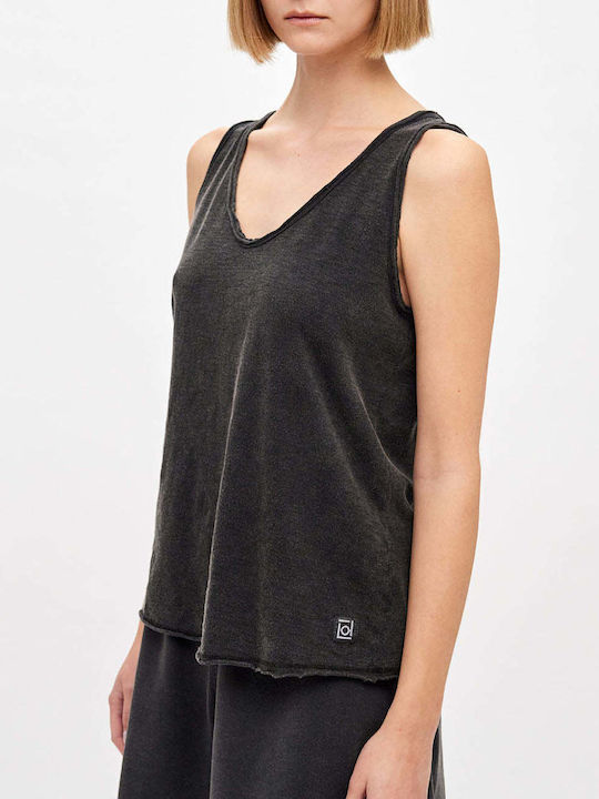 Dirty Laundry Women's Summer Blouse Cotton Sleeveless with V Neck Black