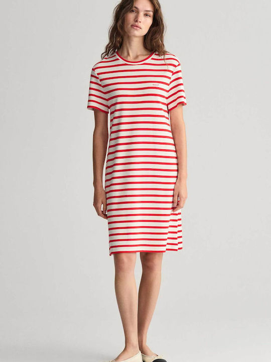 Gant Women's Mini Dress With Striped Design And Logo Relaxed Fit - 4200831 Red