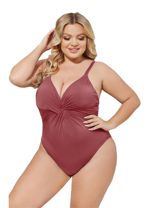 One-piece Bordeaux Swimsuit Solid Color with Bustier Design