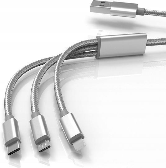 Regular Cablu USB la Type-C / Lightning / micro USB cu mai multe porturi 5A Gri 1.2m