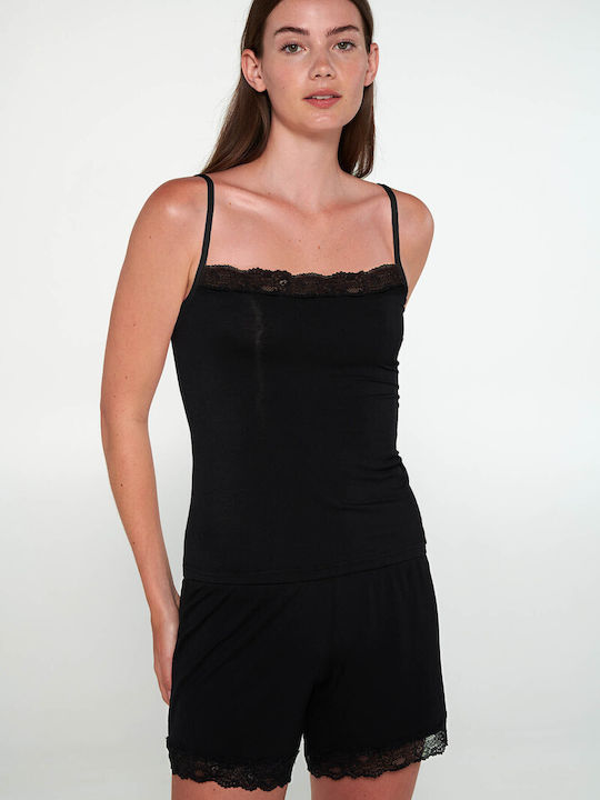 Vamp Sommer Damen Pyjama-Oberteil Schwarz