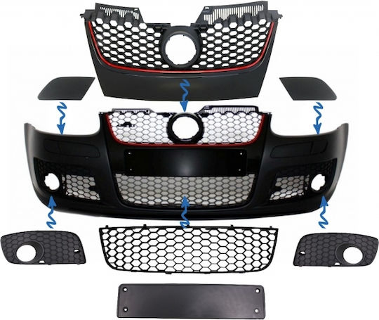 Carro Bumper Add-ons 7 Pieces For Vw Golf V (5) 03-08 Gti Look / Основа за регистрационен номер, маска Gti, мрежа с отвор 2 бр, мрежа средна Gti, капаци на бронята 2 бр / Ca-012161