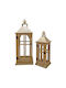 Wooden Lanterns Set of 2 Pieces 24x24x62.5cm & 16x16x45cm with Golden Metal Roof Ankor 831784