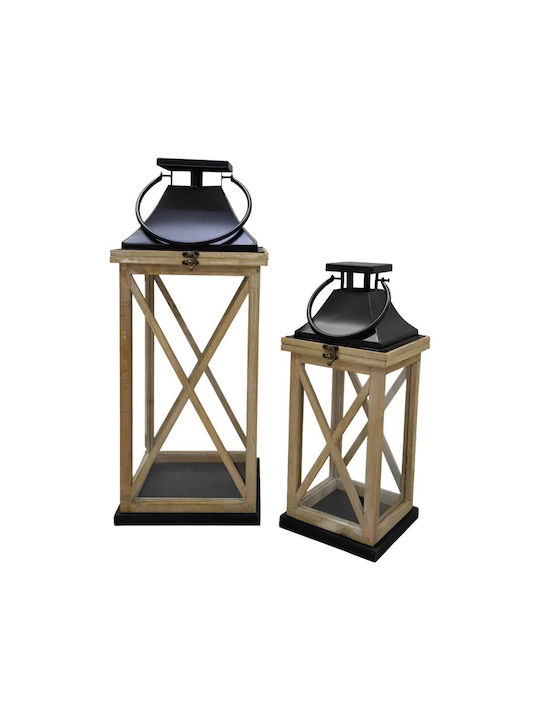 Wooden lanterns Set of 2 pieces 25,5x25,5x61,5cm & 18x18x44cm. With Black Metal Roof Ankor 831760