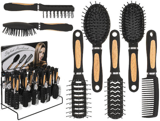 Hair Brush Black/Natural Plastic 18cm In 6 types