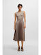Boss Women's Knitted Dress with Pleated Skirt Beige