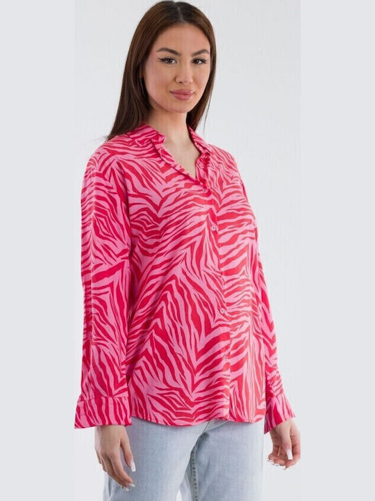 Cămașă cu imprimeu pentru femei - Fuchsia 15256