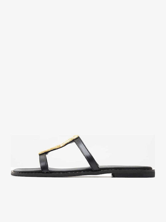 Makis Kotris Leather Women's Flat Sandals in Black Color 04-561