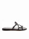 Sofia Manta Leather Women's Flat Sandals in Black Color