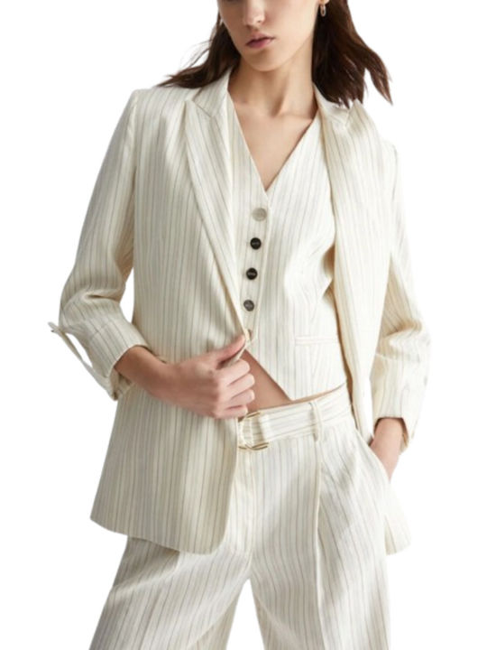 Liu Jo - Giacca Loose Blazer Striped Ecru Women's Linen - Cotton - Viscose