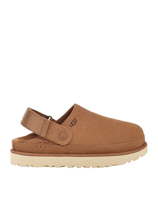 UGG Goldenstar Κλειστές Δερμάτινες Παντόφλες Καφέ