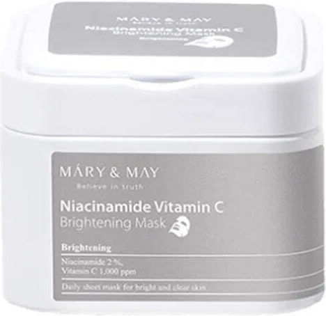 Маска за лице Mary&May с ниацинамид и витамин C за изсветляване, 30 бр