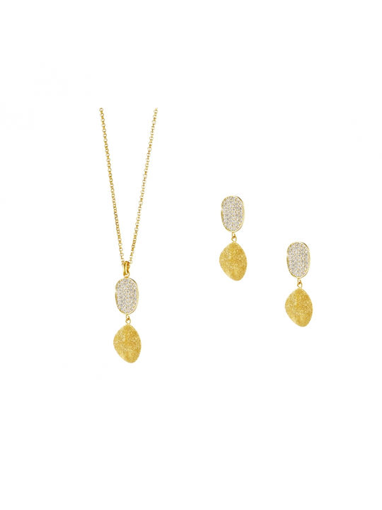 Oxette - Set of necklace and earrings Antoinette silver gold plated necklace with element and white cubic zirconia Set-ox-170