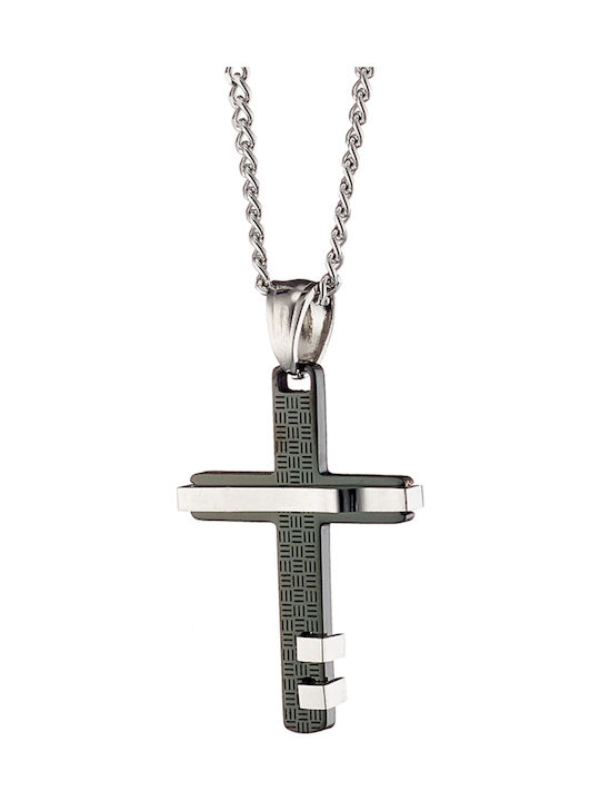 Art Collection Черен Мъжки Кръст от Стомана с Верижка