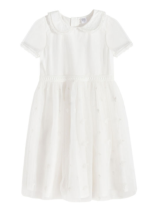 Girls Dress Short Sleeve Tulle White