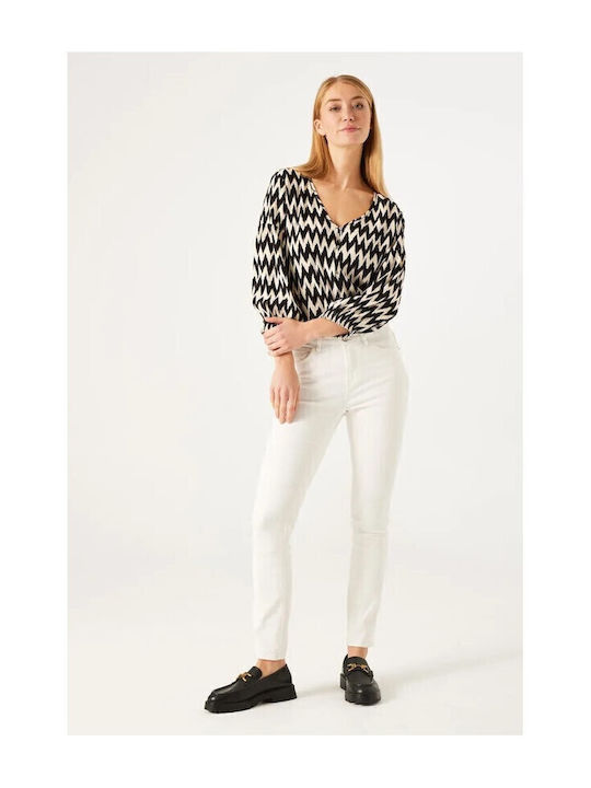 Women's Summer Blouse with 3/4 Sleeve & V Neckline Black
