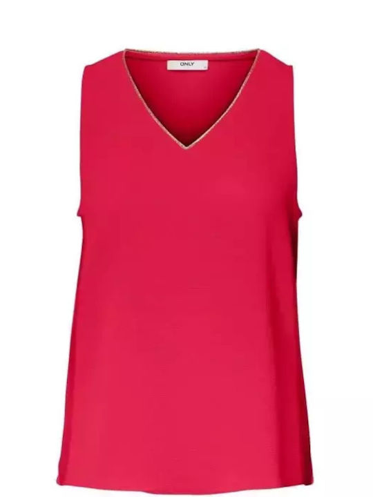 Only Damen Sommer Bluse Ärmellos Rot