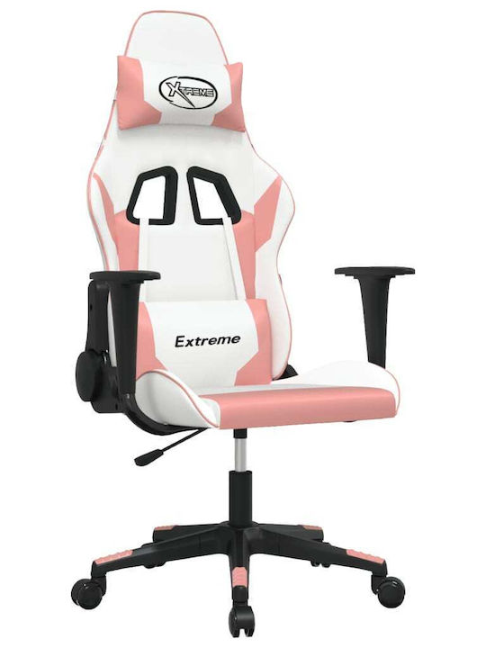 vidaXL 345454 Καρέκλα Gaming Δερματίνης με Ρυθμιζόμενα Μπράτσα Λευκό / Ροζ