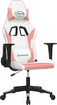 vidaXL 345454 Καρέκλα Gaming Δερματίνης με Ρυθμιζόμενα Μπράτσα Λευκό / Ροζ