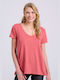 Funky Buddha Women's T-shirt with V Neckline Mineral Red