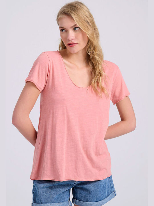 Funky Buddha Women's Athletic T-shirt with V Neck Pink