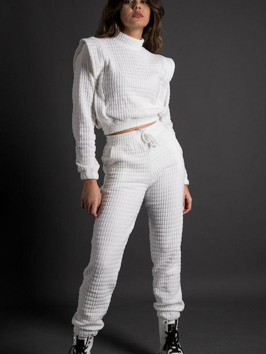Femei White Set cu Pantaloni cu elastic cu Croială Relaxată