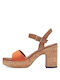 Marco Tozzi Synthetic Leather Women's Sandals Orange with High Heel