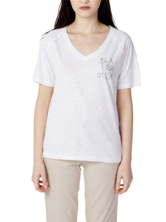 Blauer Γυναικείο T-shirt Λευκό