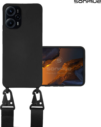 Sonique Back Cover Σιλικόνης 0.5mm με Λουράκι Μαύρο (Poco F5 / Redmi Note 12 Turbo)