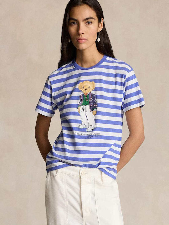 Ralph Lauren Bear Damen T-Shirt Gestreift Blue