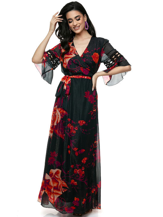 RichgirlBoudoir Maxi Abendkleid Wickel mit Spitze Blumen