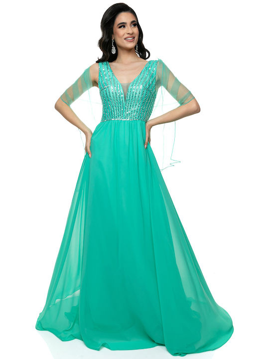 RichgirlBoudoir Summer Maxi Evening Dress with Sheer Turquoise