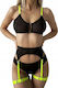 Sexy Women's Lingerie Set Sensual Bra Belt Black And Green R.l