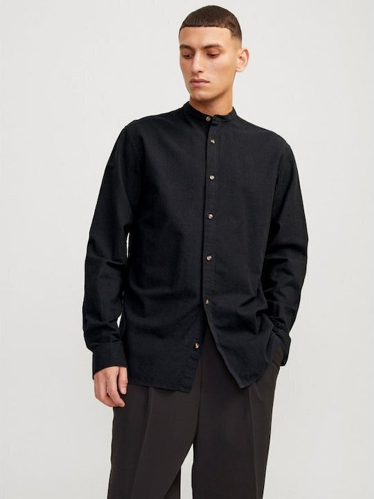 Jack & Jones Men's Shirt Long Sleeve Linen Black