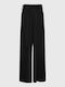 Funky Buddha Women's High-waisted Fabric Trousers with Elastic in Loose Fit Black