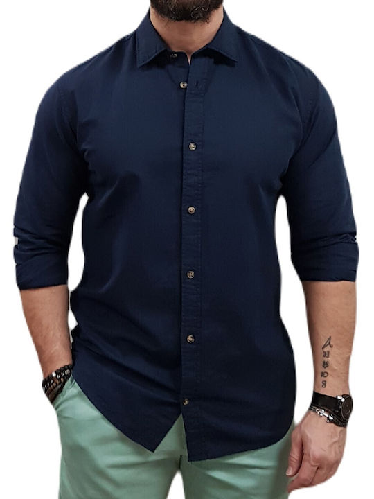 Jack & Jones Long-sleeved Linen Shirt Navy Blazer