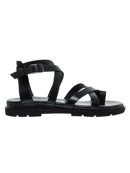 Ace Leder Damen Flache Sandalen in Schwarz Farbe