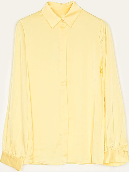 Cuca Women's Satin Long Sleeve Shirt Yellow