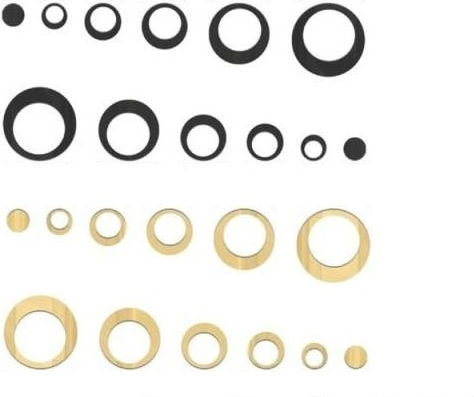 Oglindă autoadezivă pentru decorațiuni interioare și design, model de cercuri interioare, set de 24 de bucăți, negru și auriu, PVC acrilic premium, oferte originale