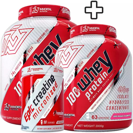 Immortal Nutrition 100% Whey Protein 2x2kg Λευκή Σοκολάτα Φράουλα & Epic Creatine Monohydrate Micronized 500gr Unflavored