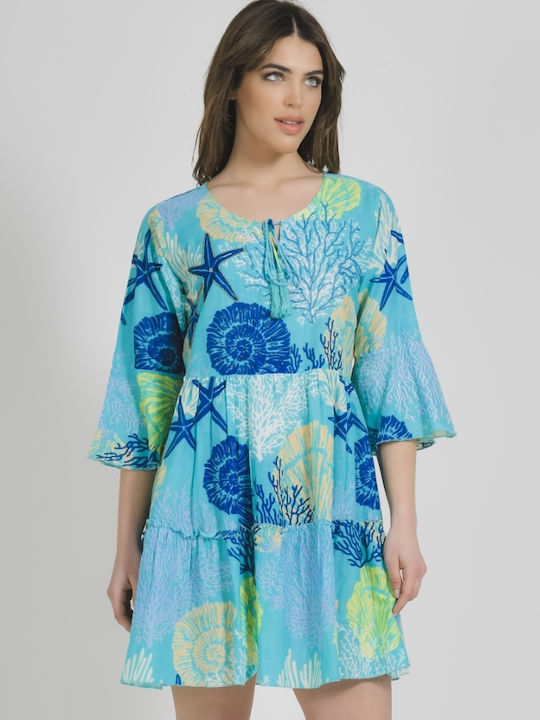 Ble Resort Collection Women's Mini Dress Beachwear Turquoise.
