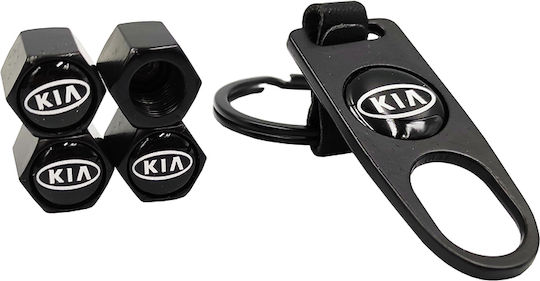 Carro Καπάκια Βαλβίδων Ελαστικών Αυτοκινήτου με Σήμα Kia Μαύρο 5τμχ