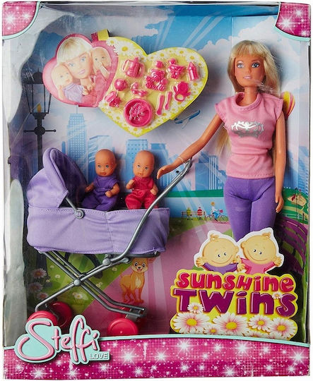 Steffi doll with pants with stroller and twins