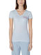 Guess Women's T-shirt with V Neck Light Blue